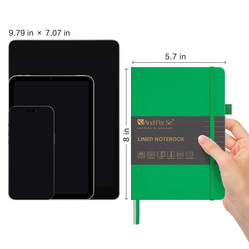 &And Per Se ⩓ Per Se Lined Journal Notebook, 160 Pages, A5 5.7 x 8 inches College Ruled Thick Paper Notebook Journals for Writing, Hardcover Notebooks for Women Men Office School (1 Pack, Emerald) - Image 3